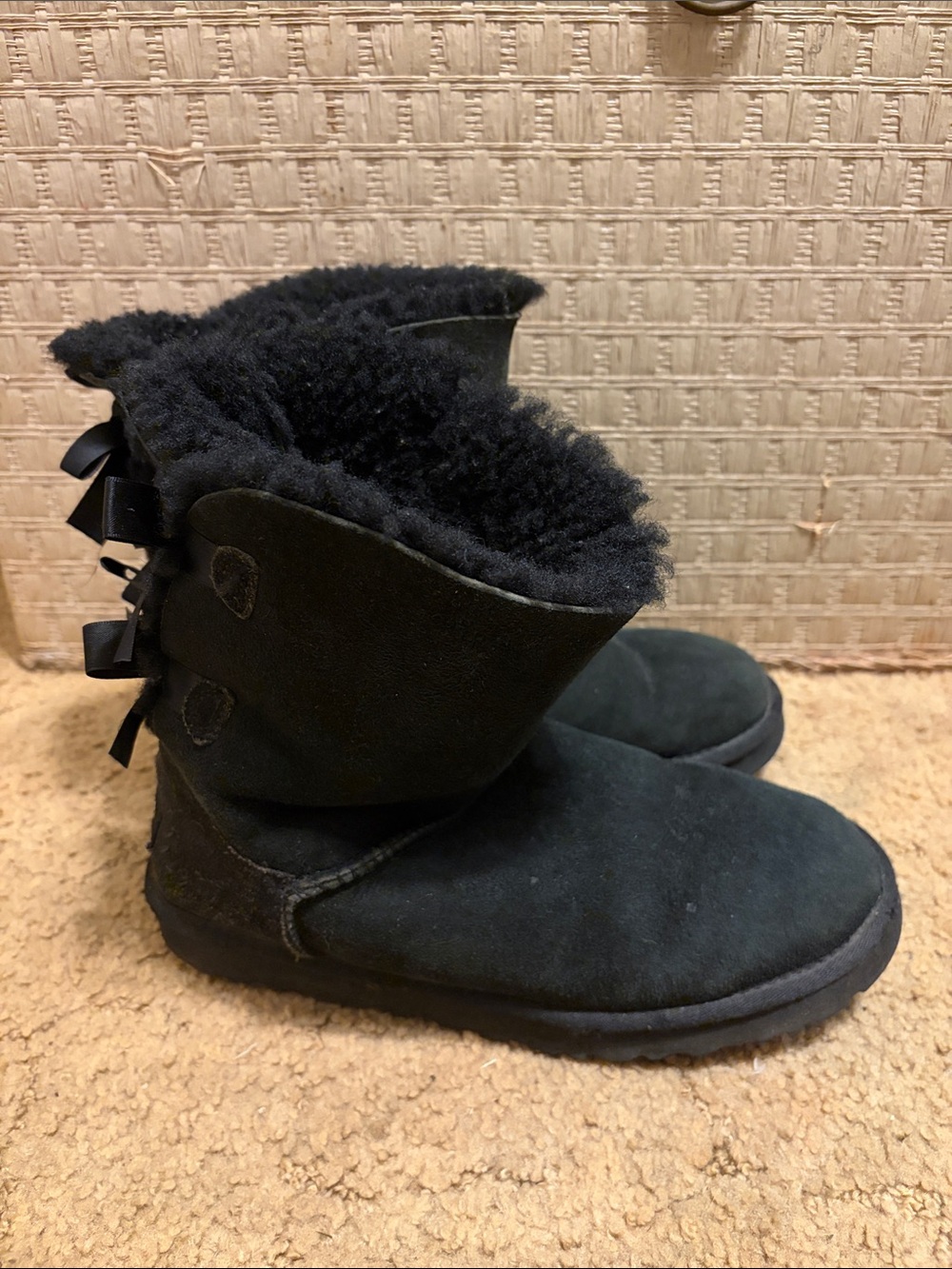 UGG Black Bailey Bow Short Sheepskin Boots